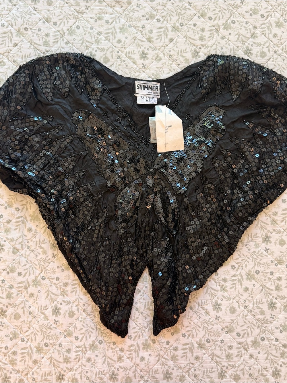 Vintage Shimmer NY silk black sequin/beaded poncho